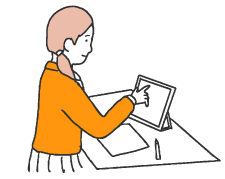 画面をタッチしている女性のイラスト